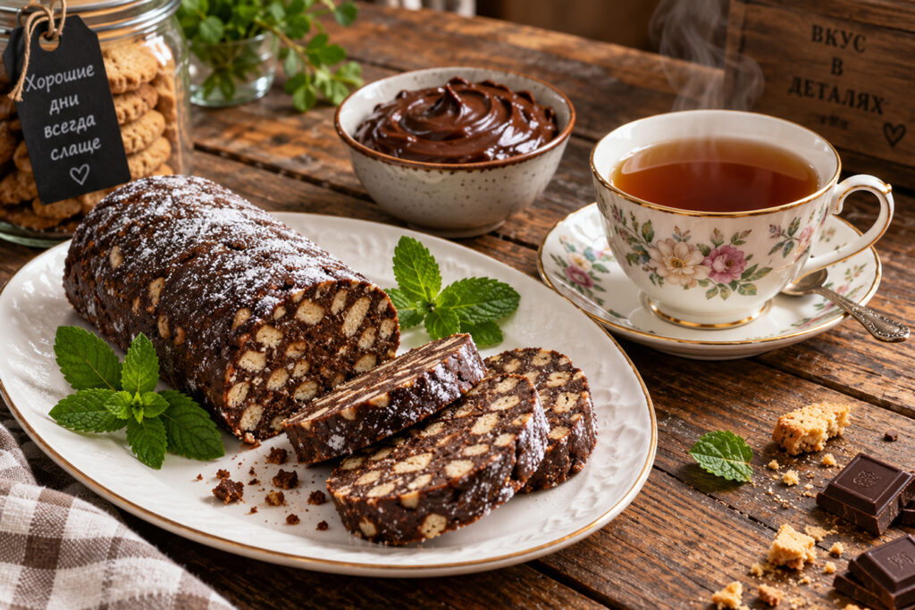 Шоколадная колбаса из печенья